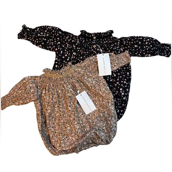 Ali specials brown black floral 9-12M set of two long sleeved one piece tops - Picture 2 of 9